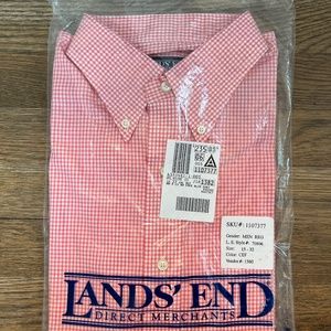 NWT Lands' End Red Gingham Button Down Long Sleeve 15R